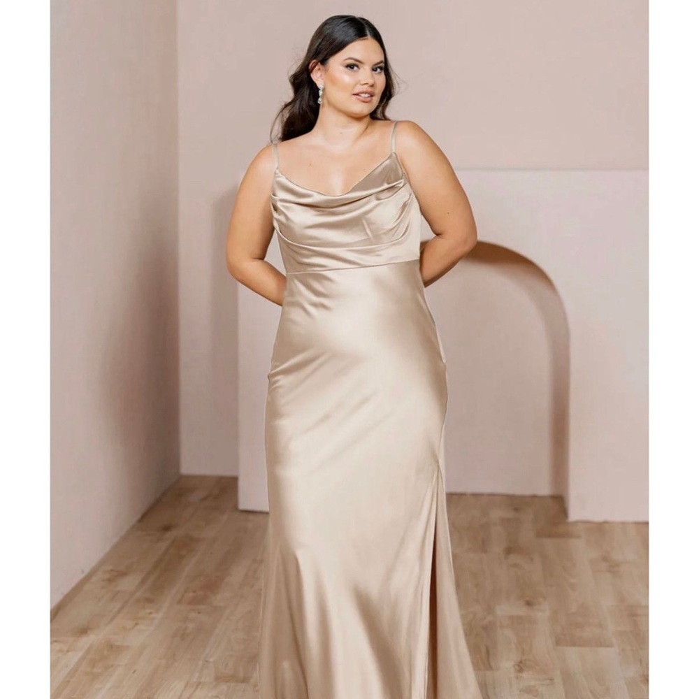 revelry skye satin dress in gold champagne